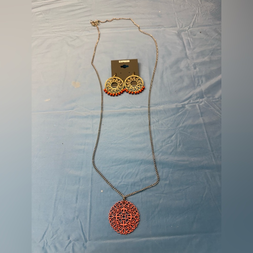 Paparazzi Red and Gold Filigree Necklace Set